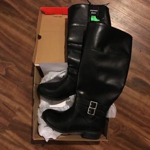 Black, knee high, wide calf boots